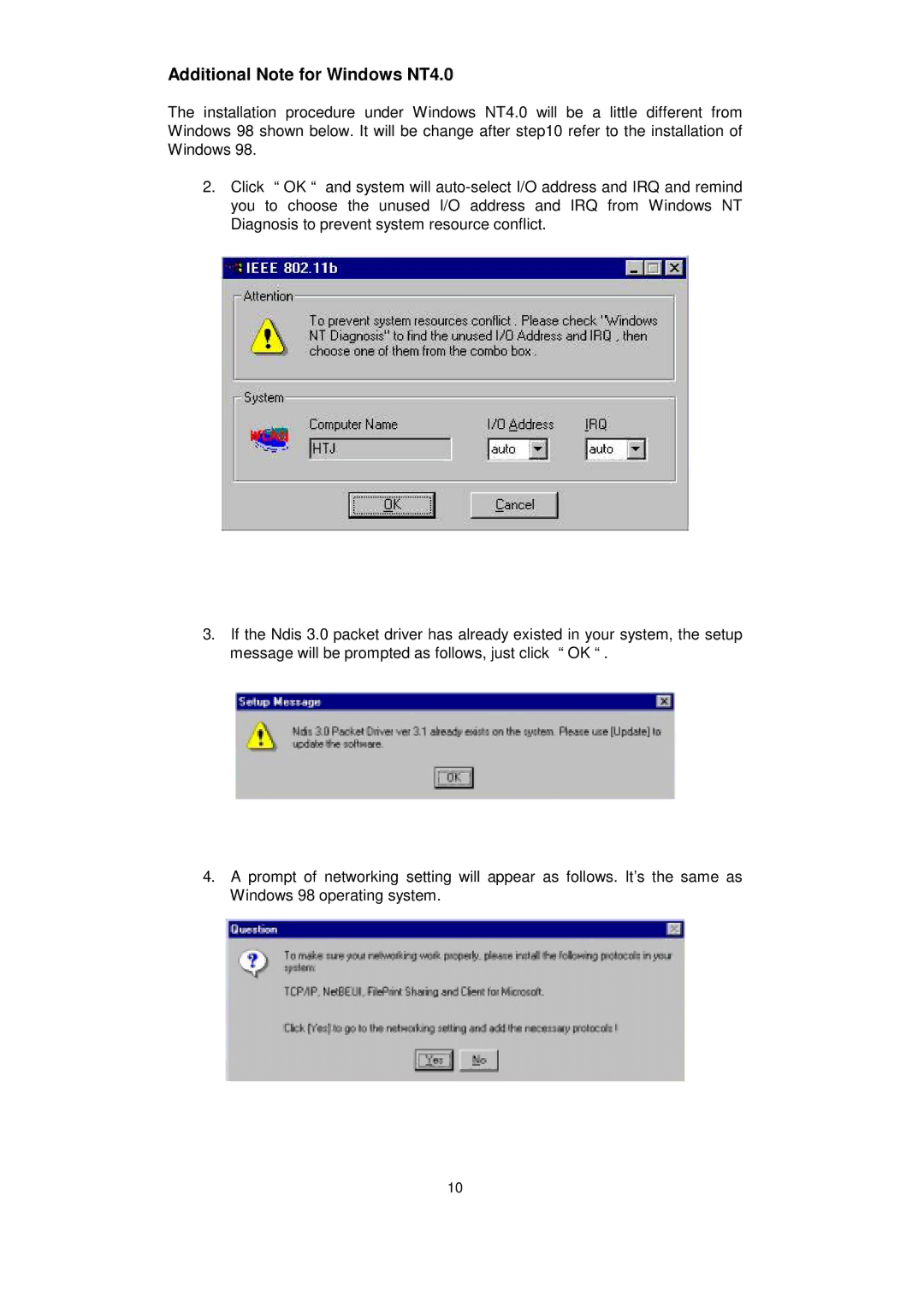 Acer IEEE 802.11b WLAN PC Card manual Additional Note for Windows NT4.0 