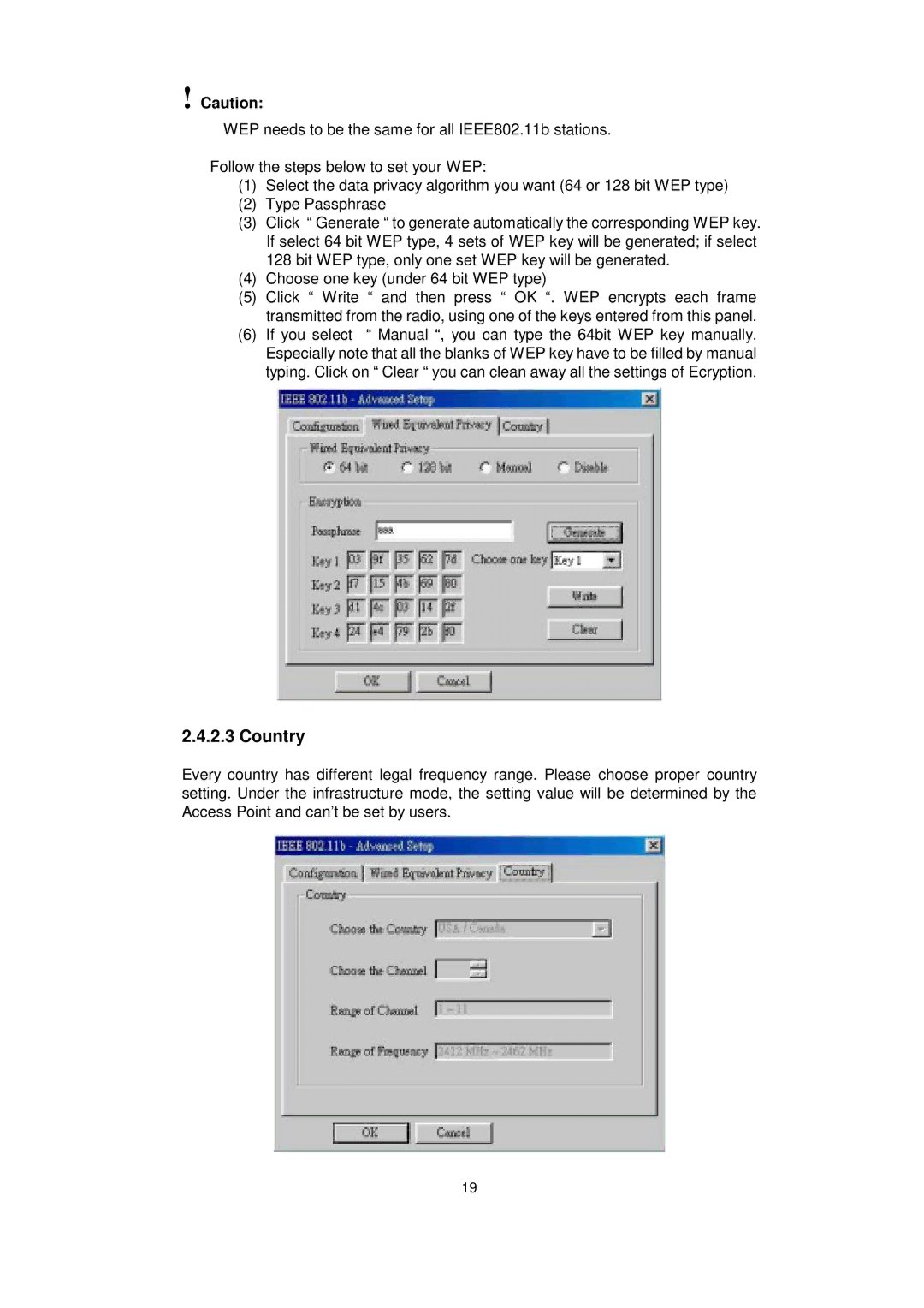 Acer IEEE 802.11b WLAN PC Card manual Country 