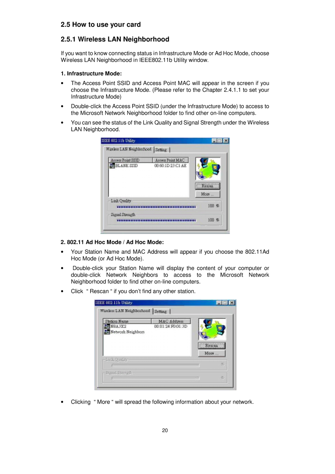 Acer IEEE 802.11b WLAN PC Card manual How to use your card Wireless LAN Neighborhood, Infrastructure Mode 