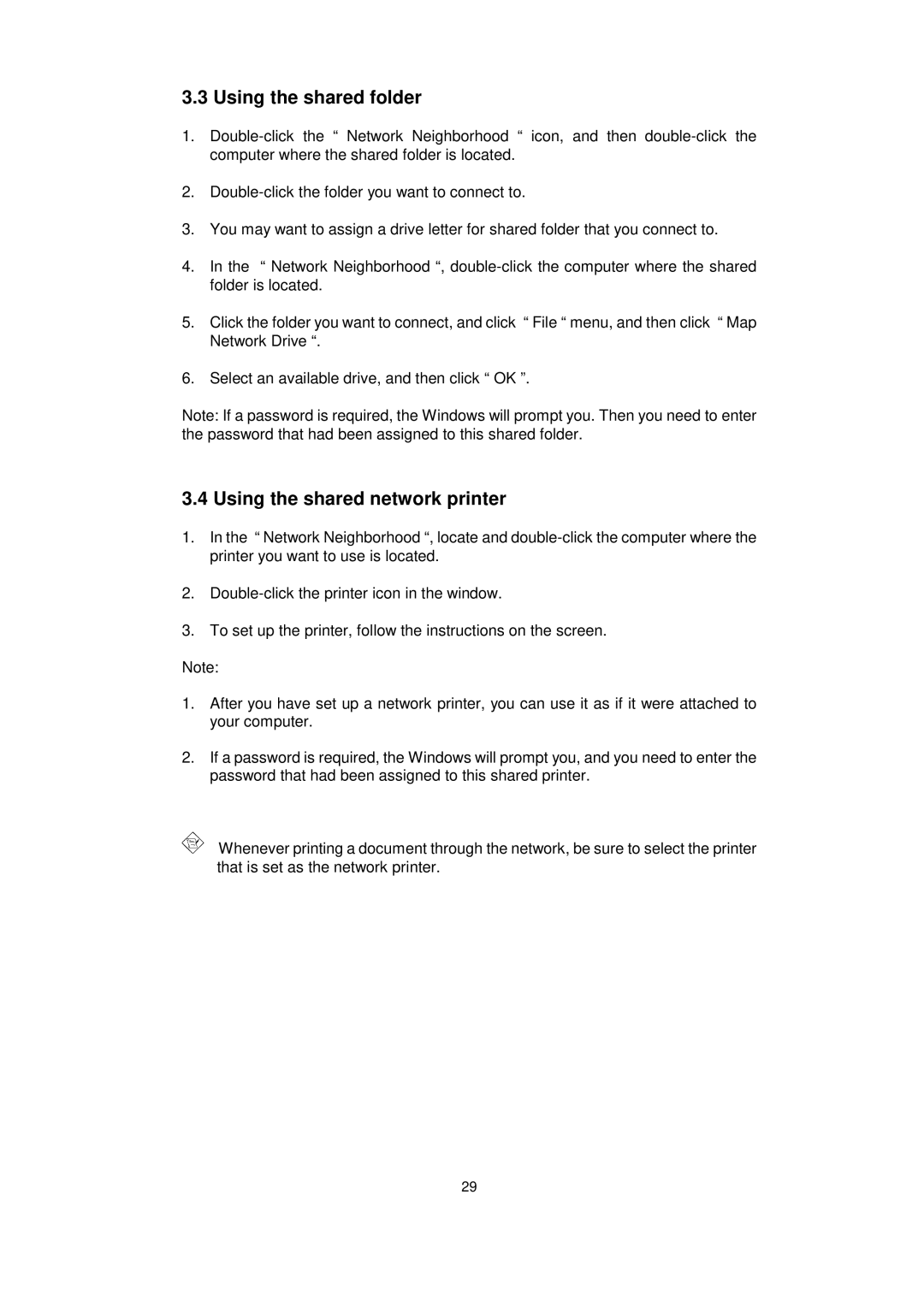 Acer IEEE 802.11b WLAN PC Card manual Using the shared folder, Using the shared network printer 