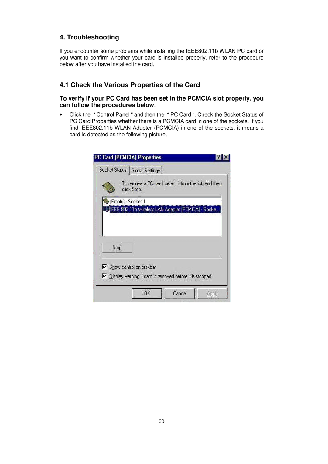 Acer IEEE 802.11b WLAN PC Card manual Troubleshooting, Check the Various Properties of the Card 