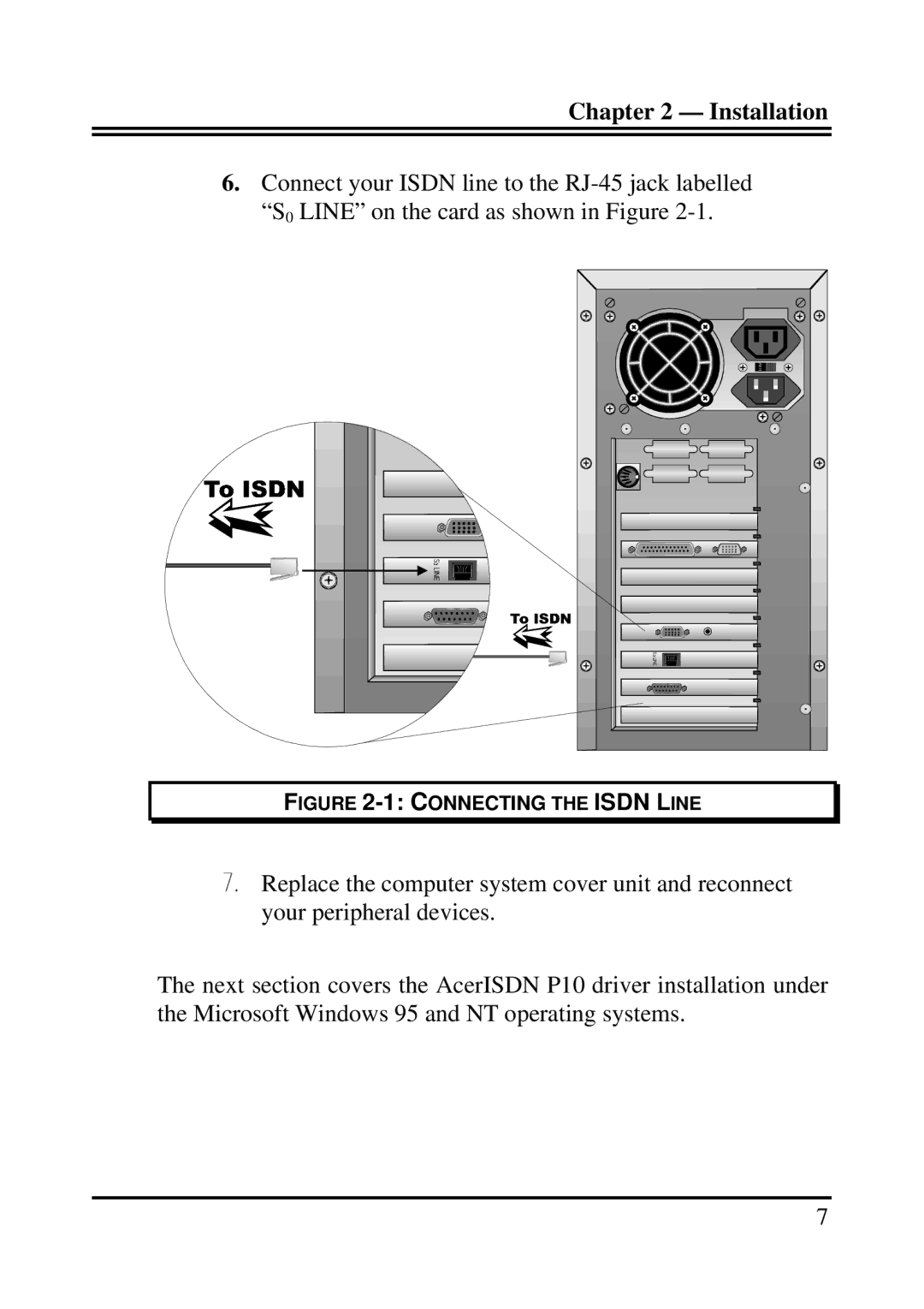 Acer ISDN P10 manual 1CONNECTING the Isdn Line 