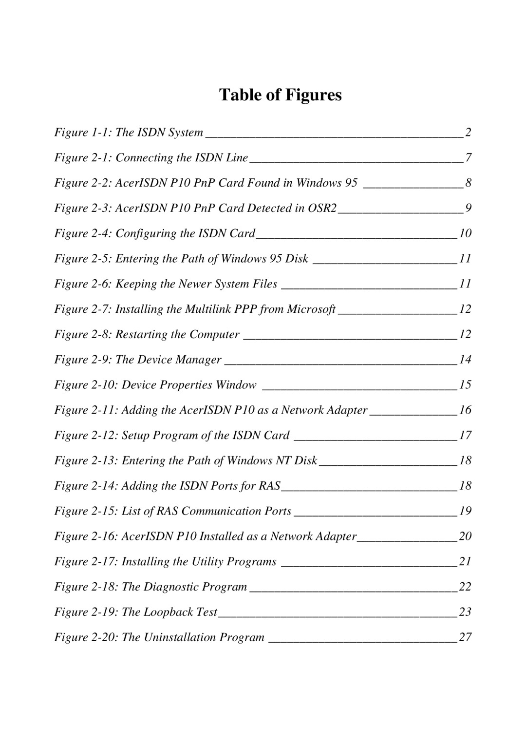 Acer ISDN P10 manual Table of Figures 