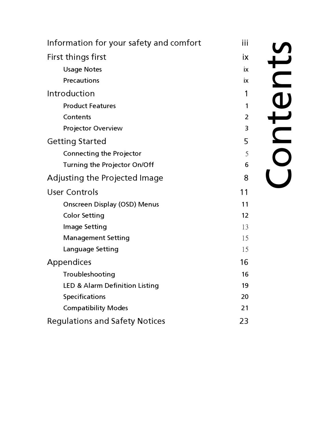 Acer K10 manual Contents 