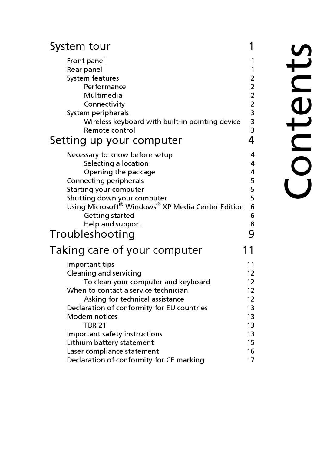 Acer L series manual Contents 