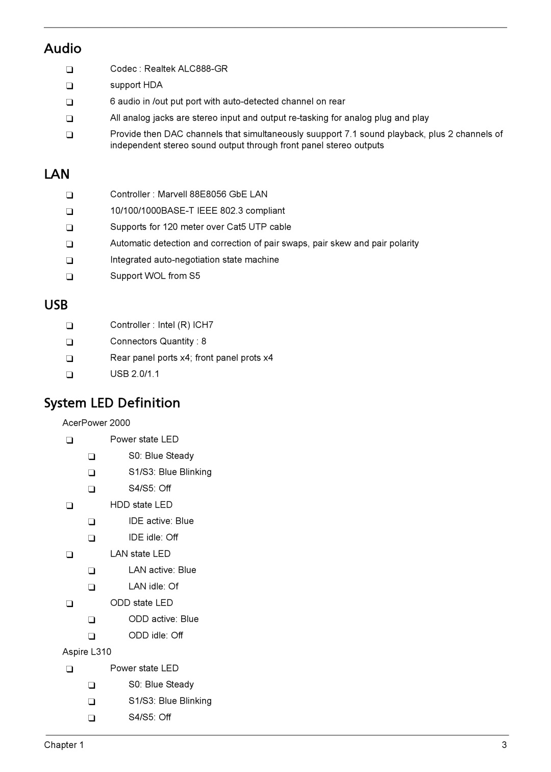 Acer L310 manual Lan 