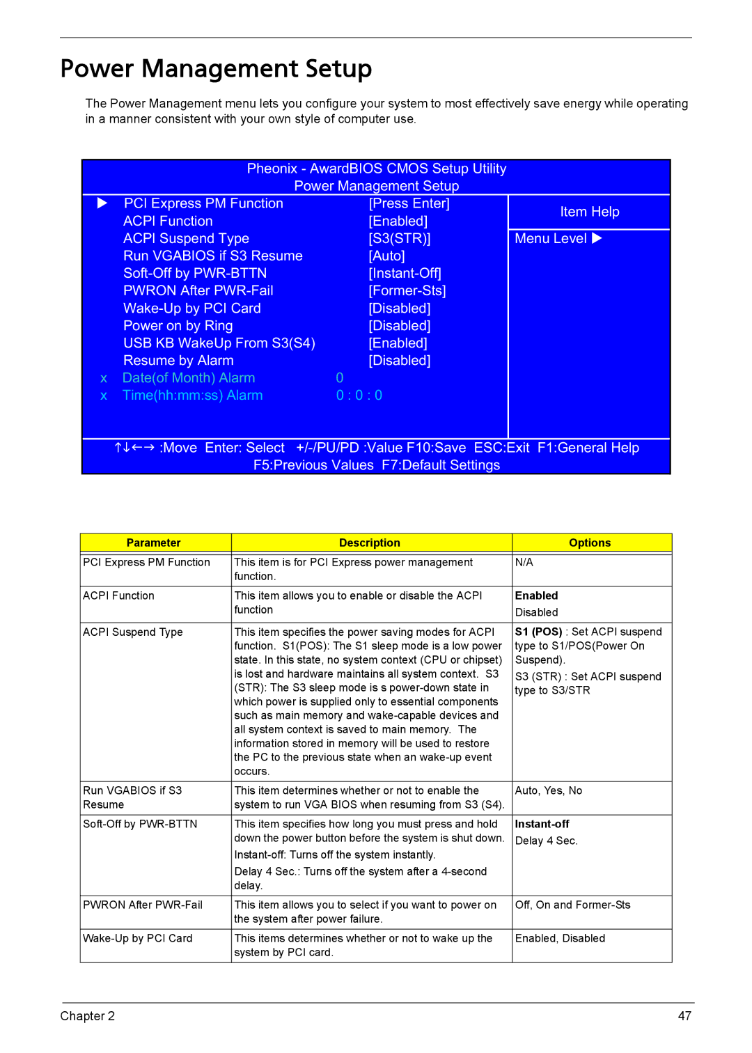 Acer L310 manual Power Management Setup, Instant-off 