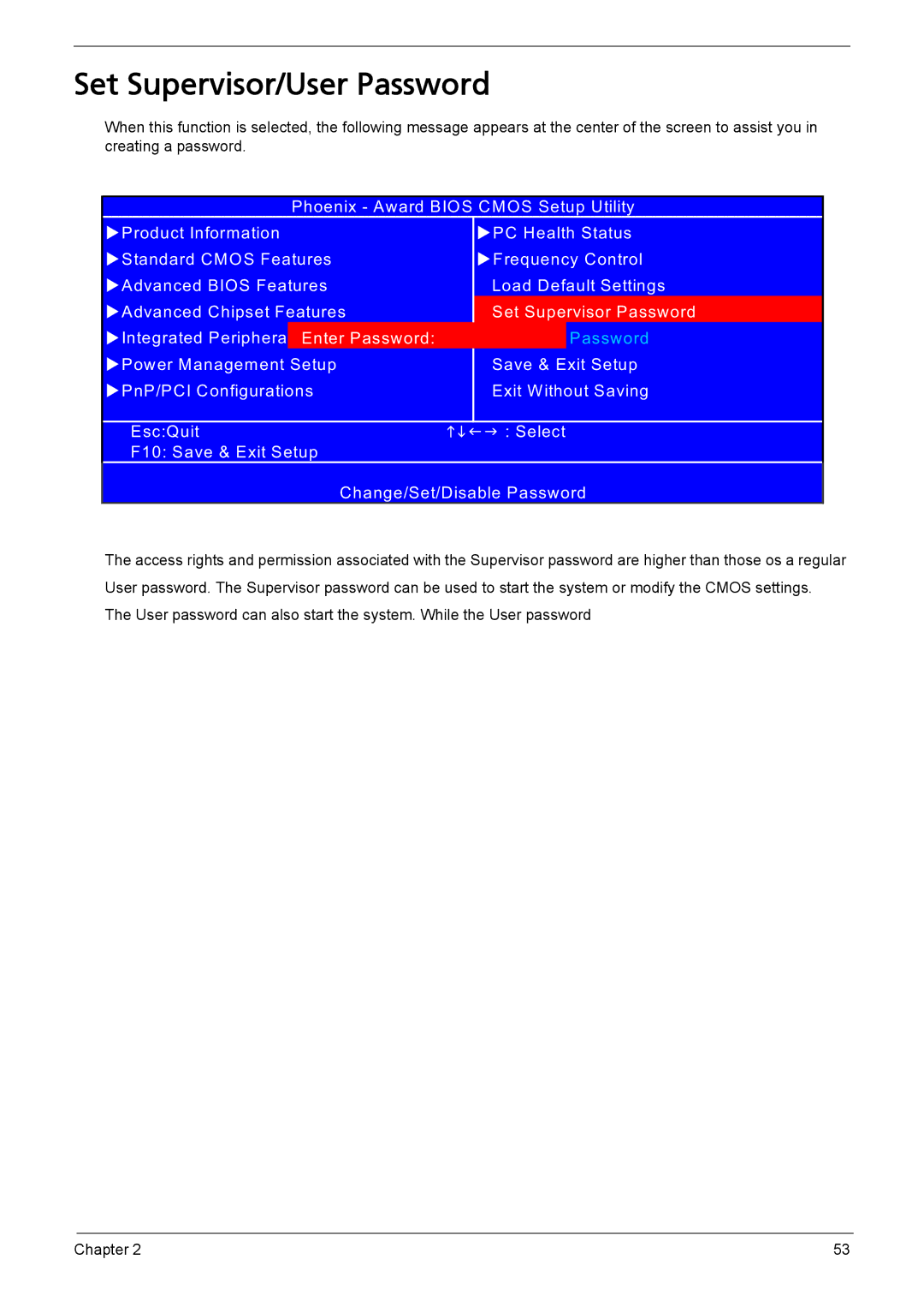 Acer L310 manual Set Supervisor/User Password 