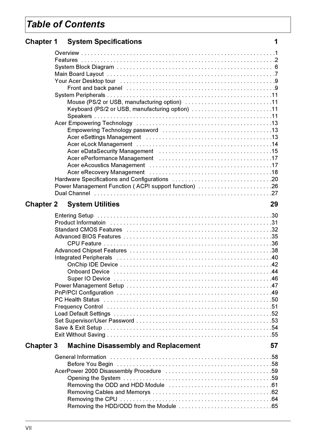 Acer L310 manual Table of Contents 