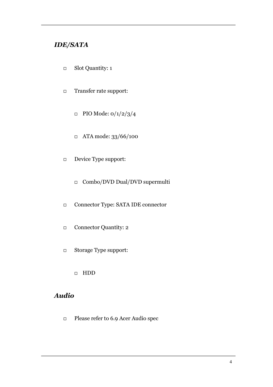 Acer L460 manual Ide/Sata, Hdd 