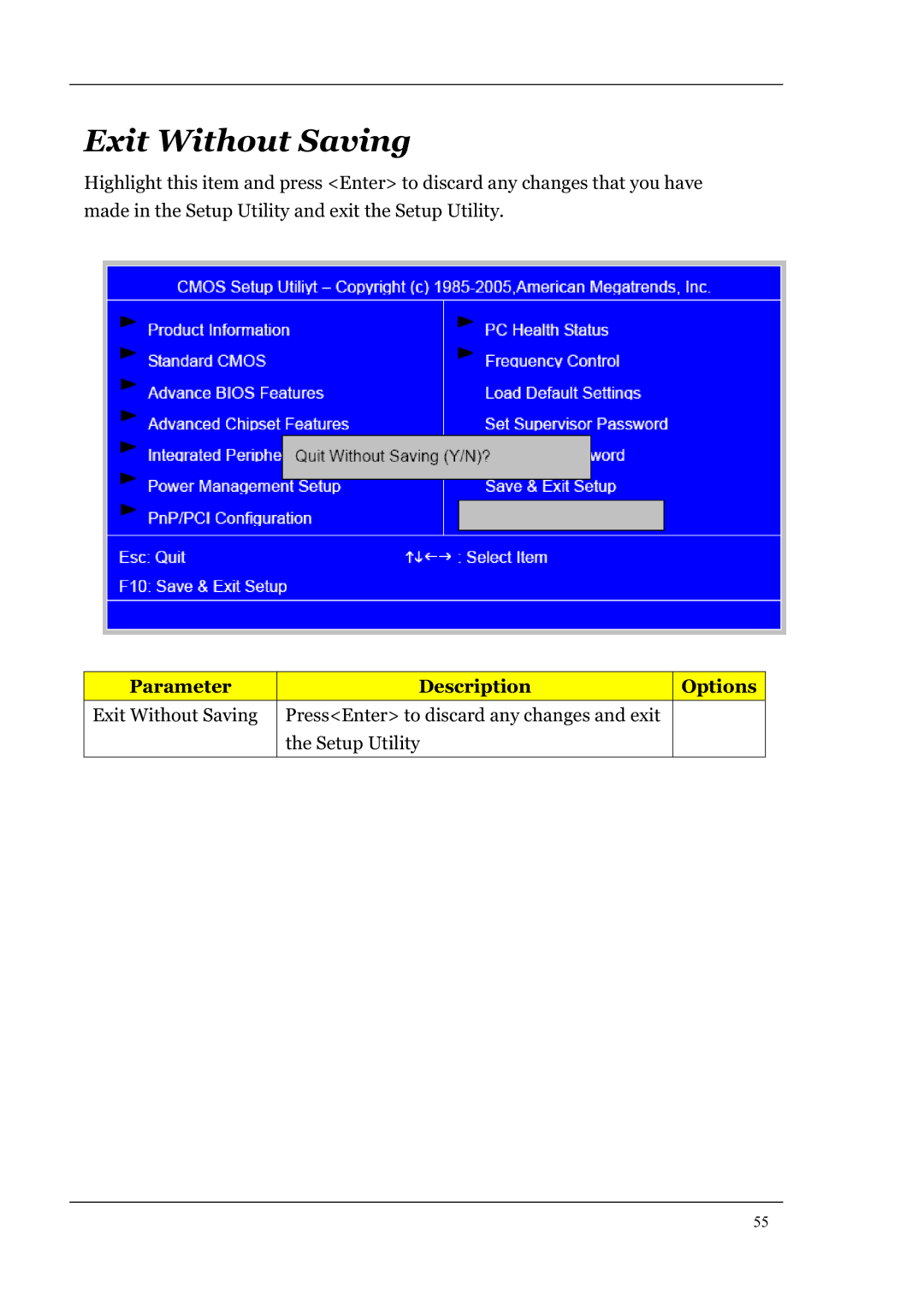 Acer L460 manual Exit Without Saving 