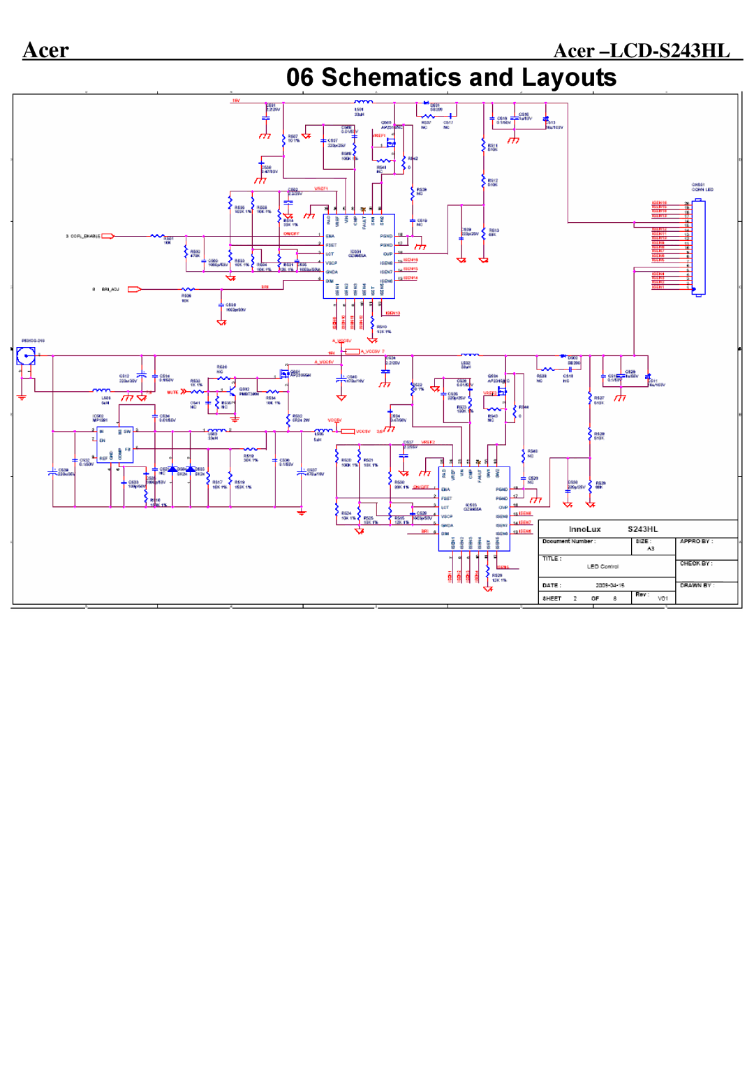 Acer LCD-S243HL service manual Schematics and Layouts 