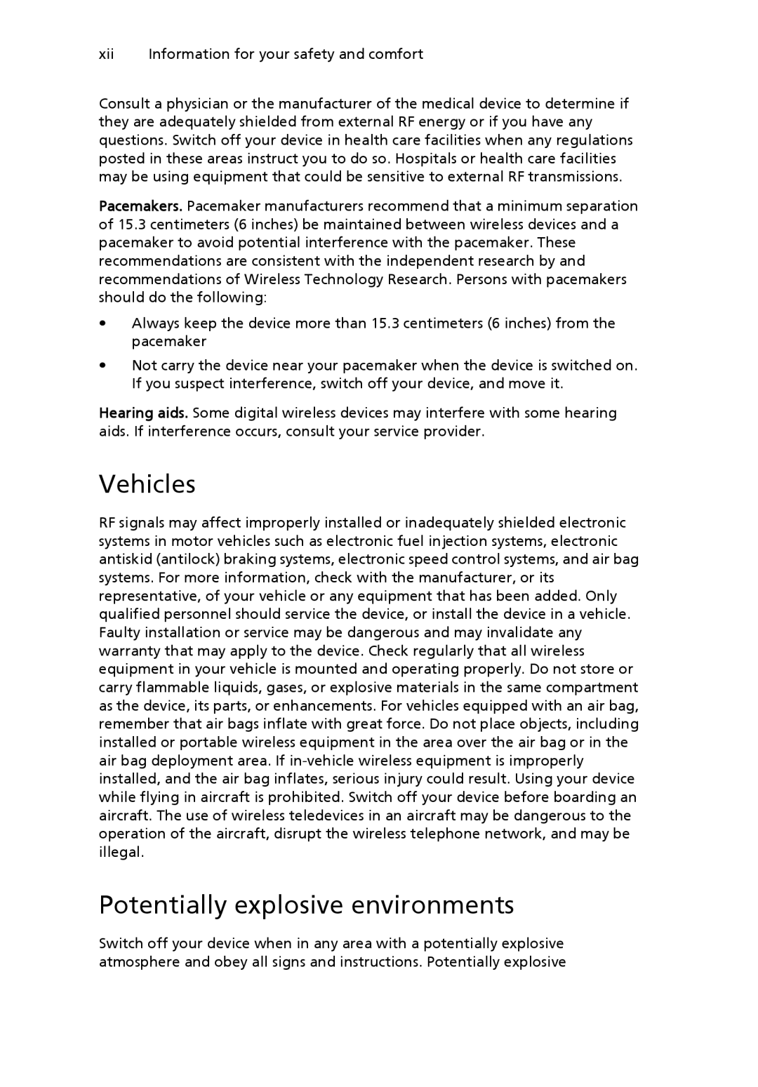 Acer LE.RHC02.031, XE.H72PN.002, XE.H60PN.002 manual Vehicles, Potentially explosive environments 