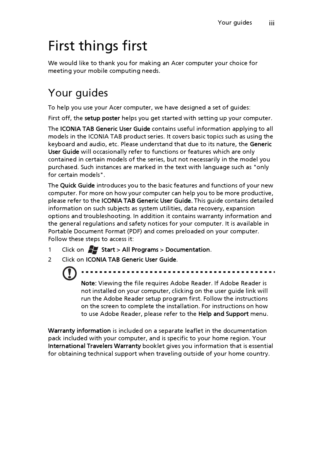 Acer LE.RHC02.031, XE.H72PN.002, XE.H60PN.002 manual First things first, Your guides 