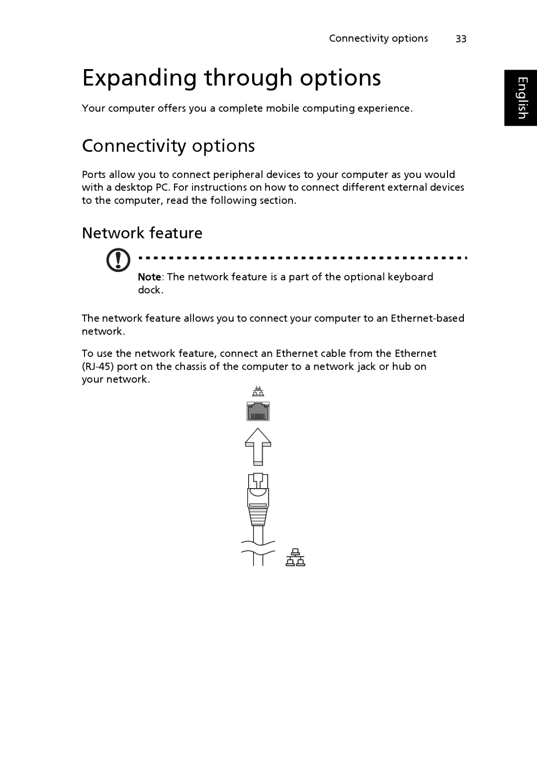 Acer XE.H72PN.002, LE.RHC02.031, XE.H60PN.002 manual Expanding through options, Connectivity options, Network feature 