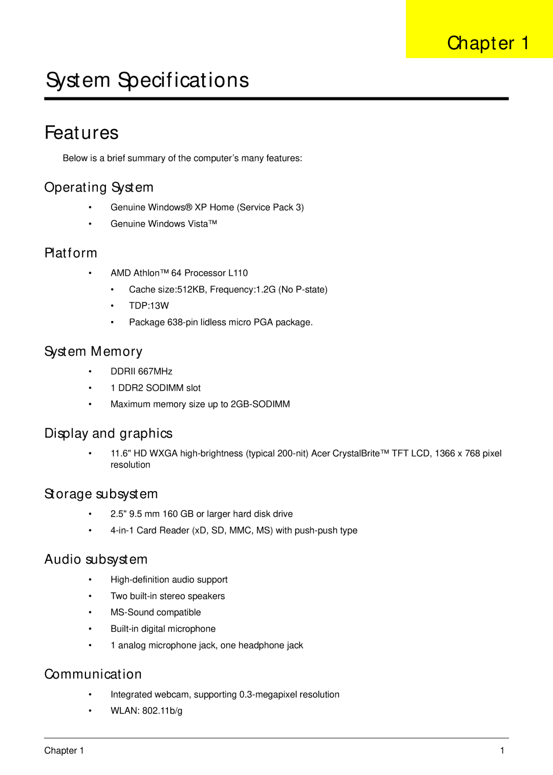 Acer LT31 manual Chapter, Features 