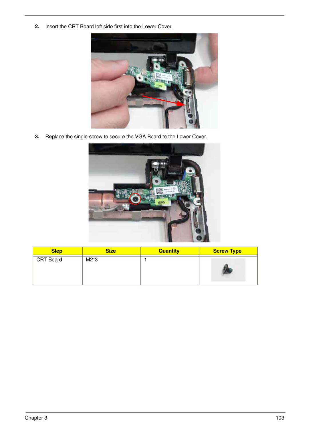 Acer LT31 manual Step Size Quantity Screw Type CRT Board M2*3 