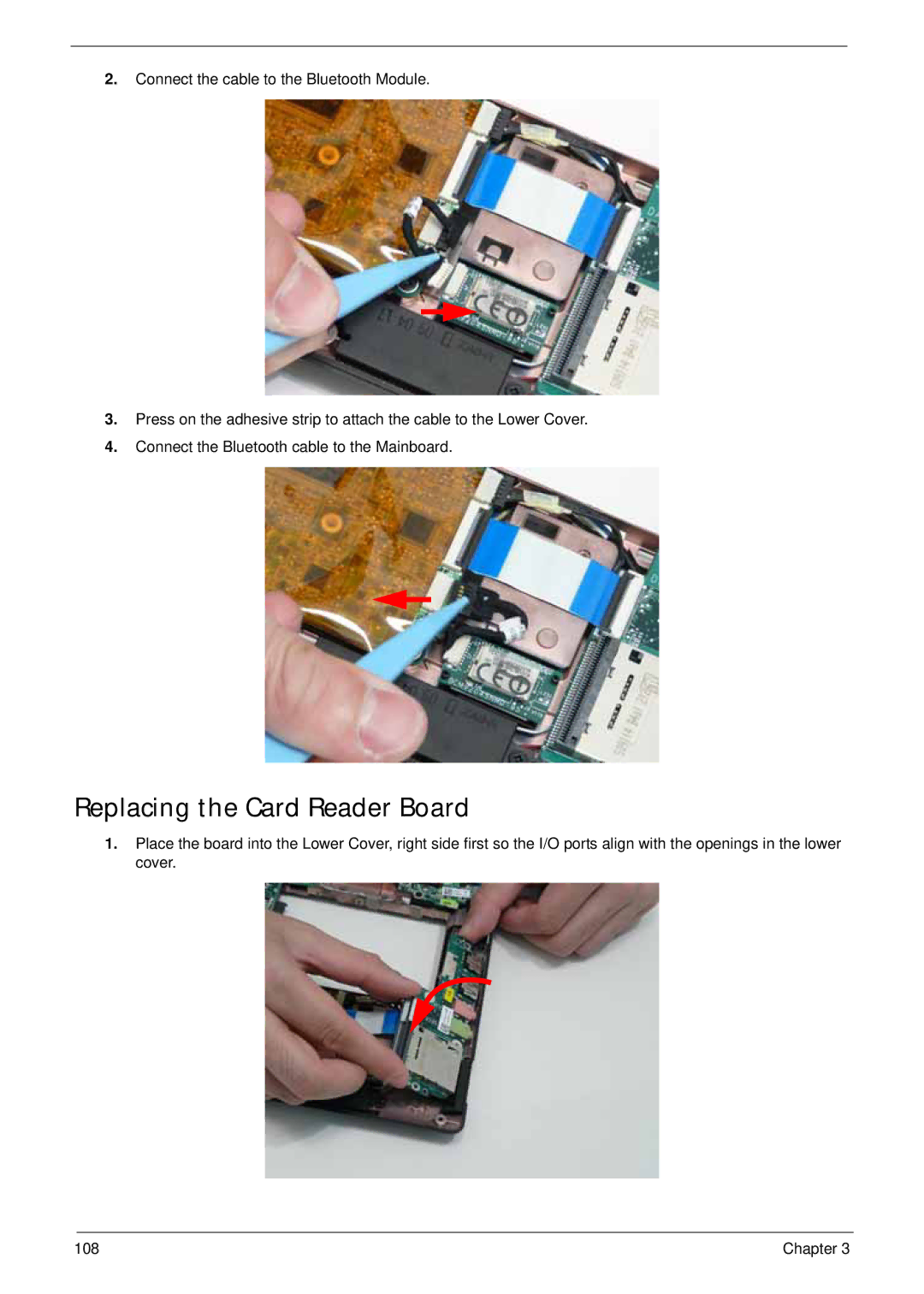 Acer LT31 manual Replacing the Card Reader Board 