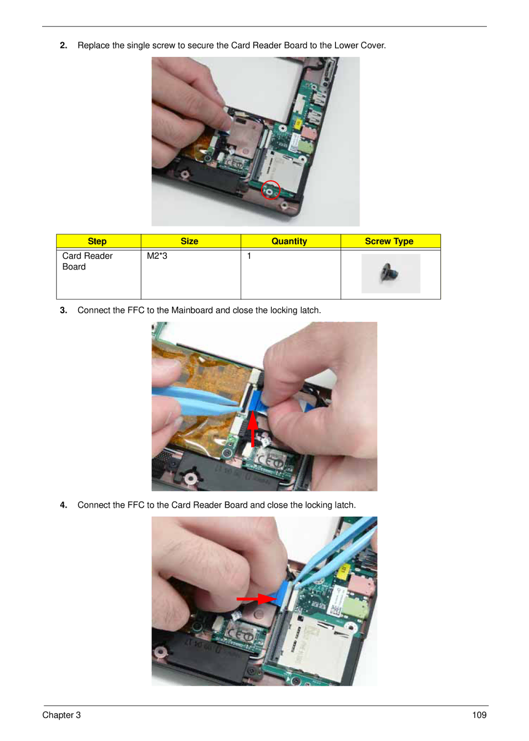 Acer LT31 manual Step Size Quantity Screw Type Card Reader M2*3 Board 