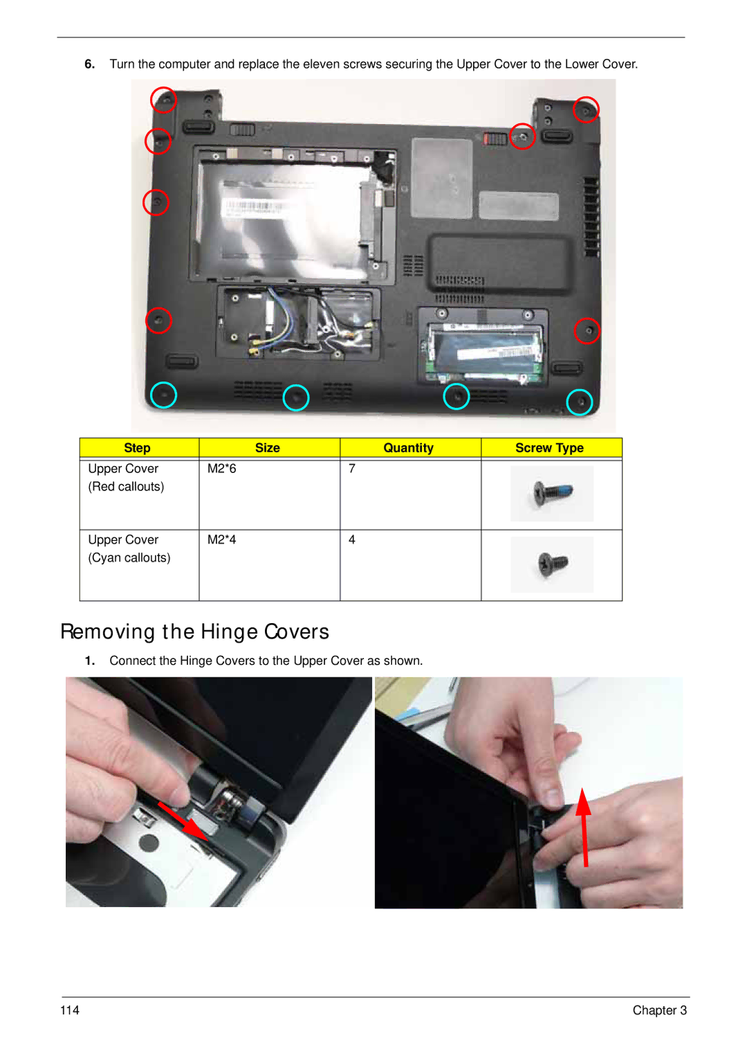 Acer LT31 manual Upper Cover M2*6 Red callouts M2*4 Cyan callouts 