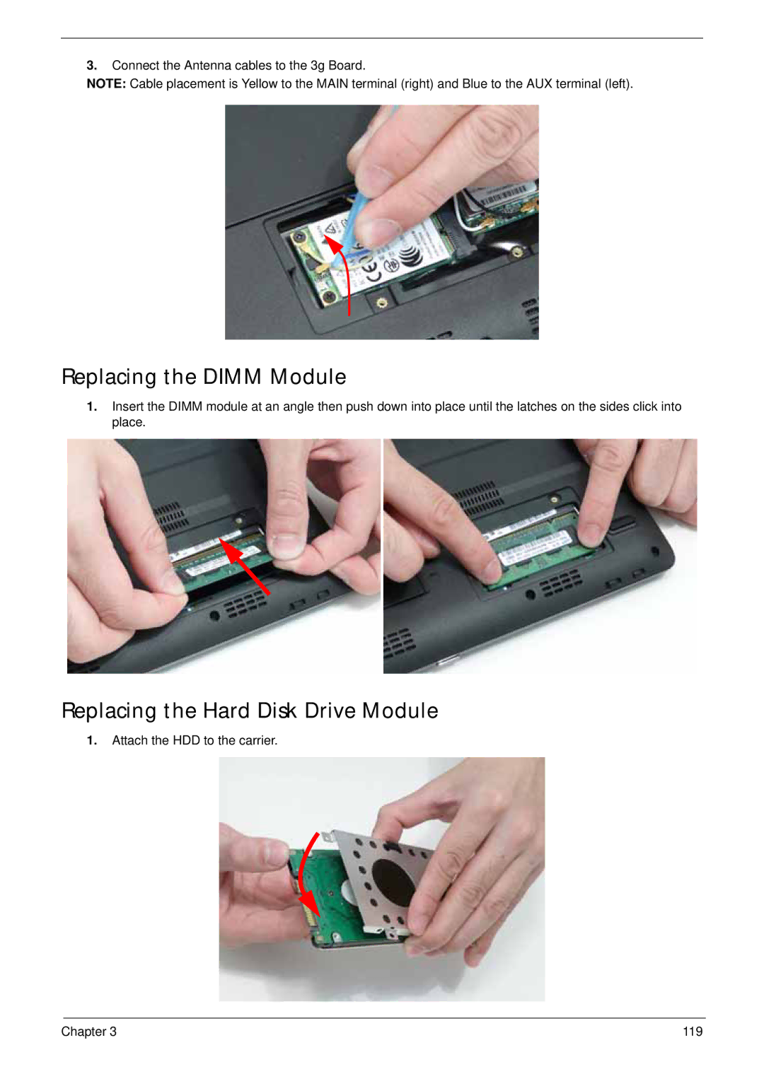 Acer LT31 manual Replacing the Dimm Module, Replacing the Hard Disk Drive Module 