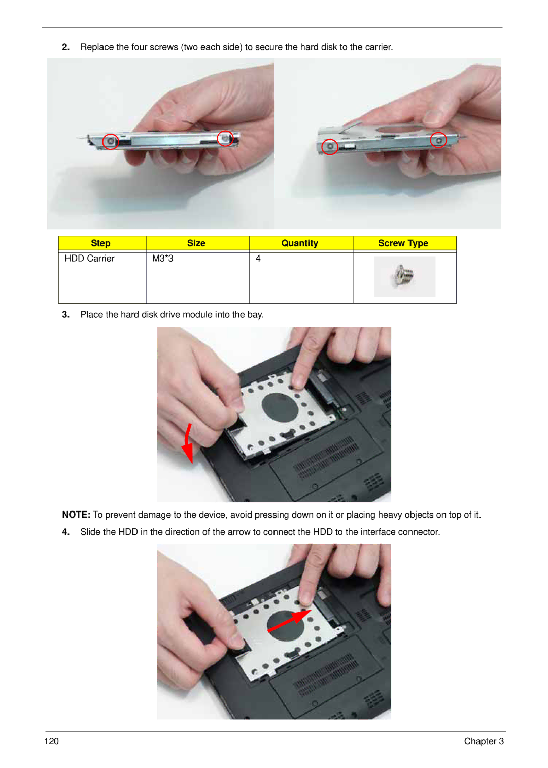 Acer LT31 manual Step Size Quantity Screw Type HDD Carrier M3*3 