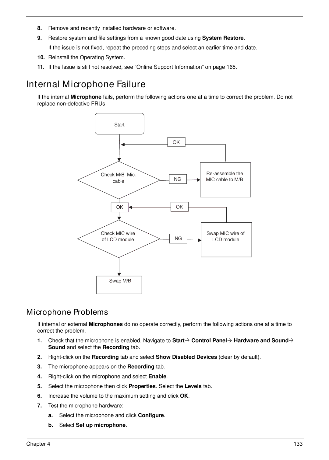 Acer LT31 manual Internal Microphone Failure, Select Set up microphone 