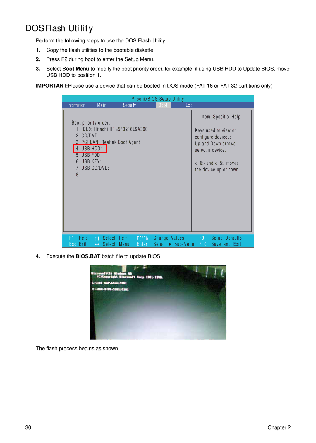 Acer LT31 manual DOS Flash Utility, Information Main Security Boot Exit 