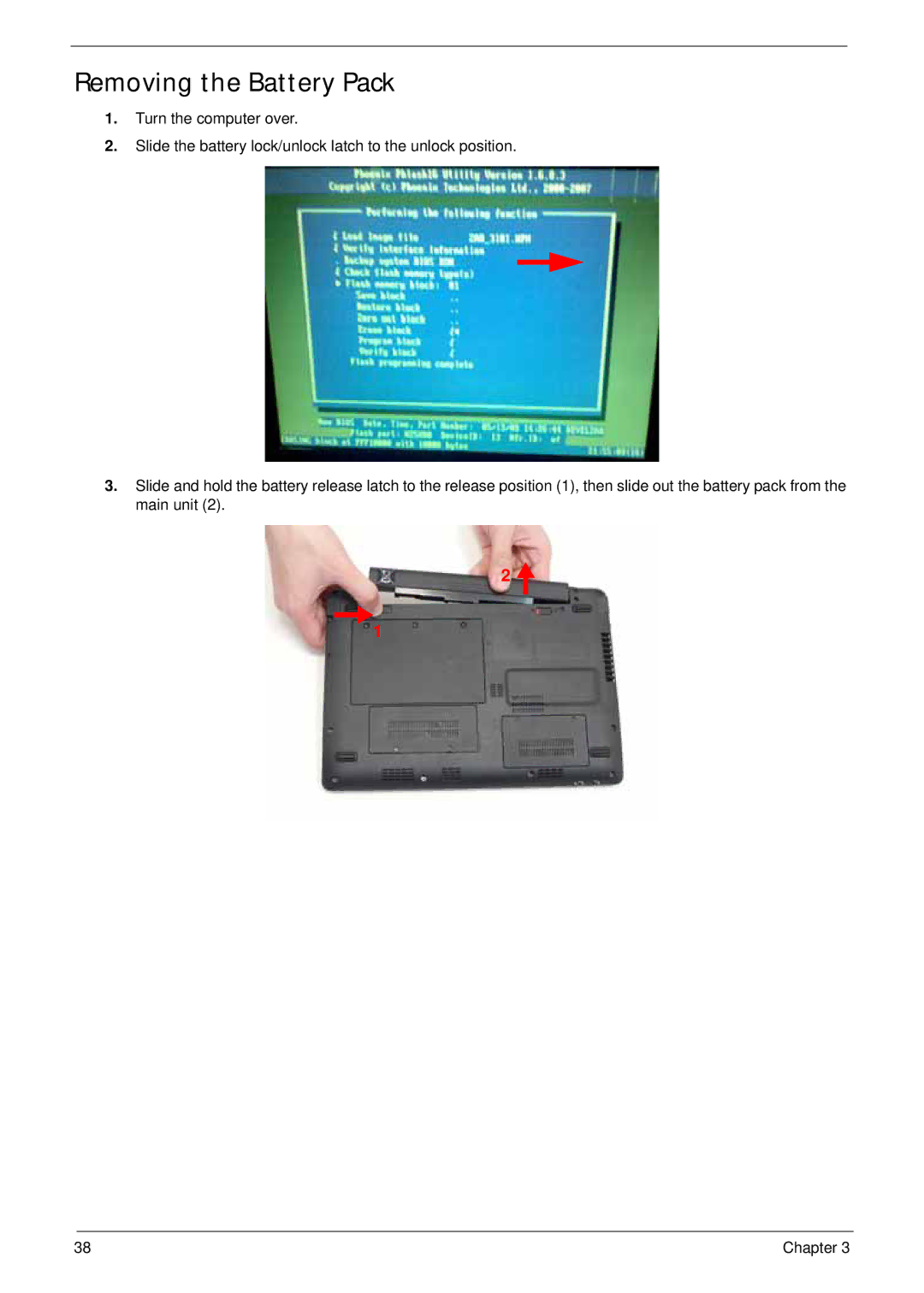 Acer LT31 manual Removing the Battery Pack 