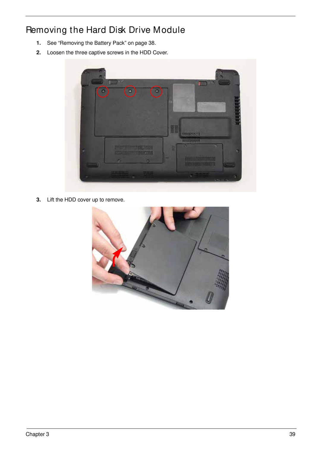 Acer LT31 manual Removing the Hard Disk Drive Module 