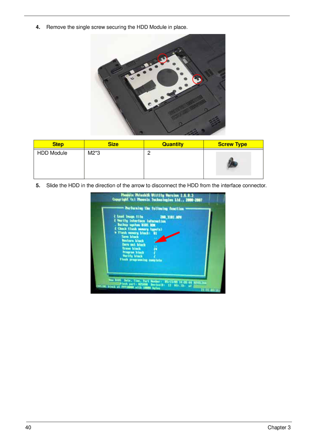 Acer LT31 manual Step Size Quantity Screw Type HDD Module M2*3 