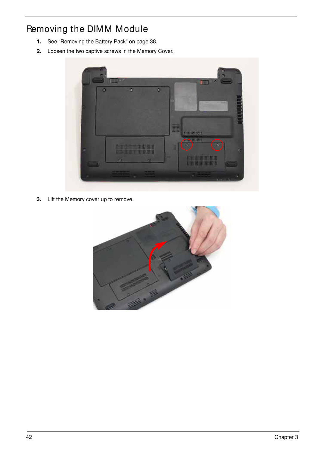 Acer LT31 manual Removing the Dimm Module 