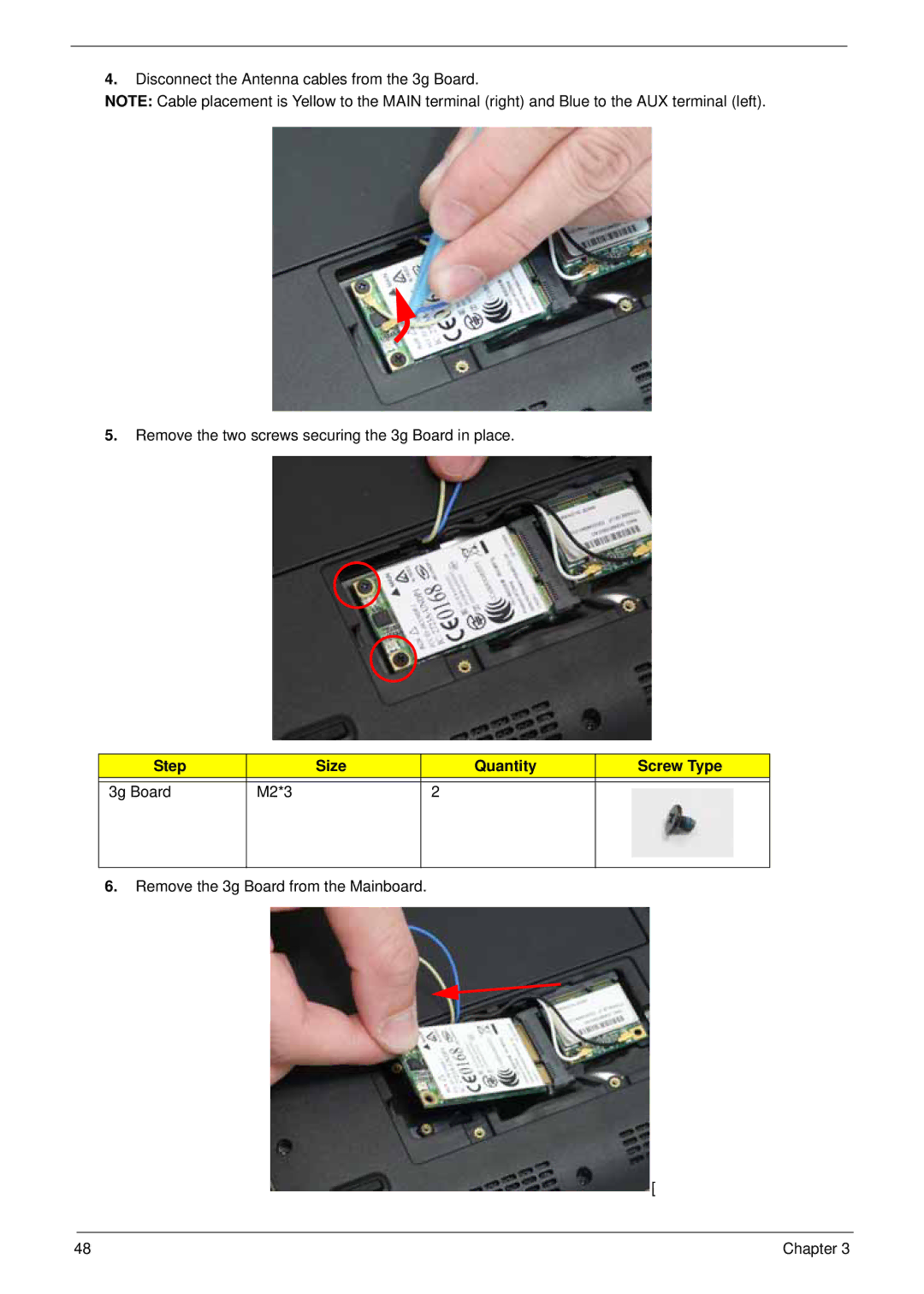 Acer LT31 manual Step Size Quantity Screw Type 3g Board M2*3 