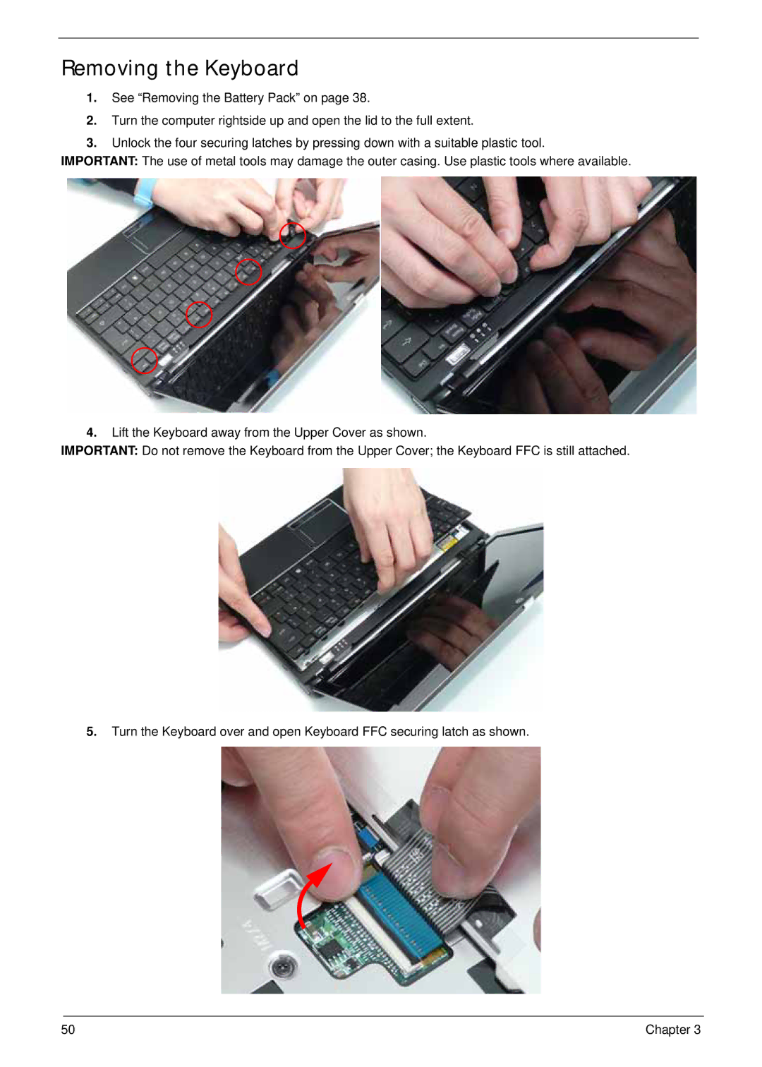 Acer LT31 manual Removing the Keyboard 