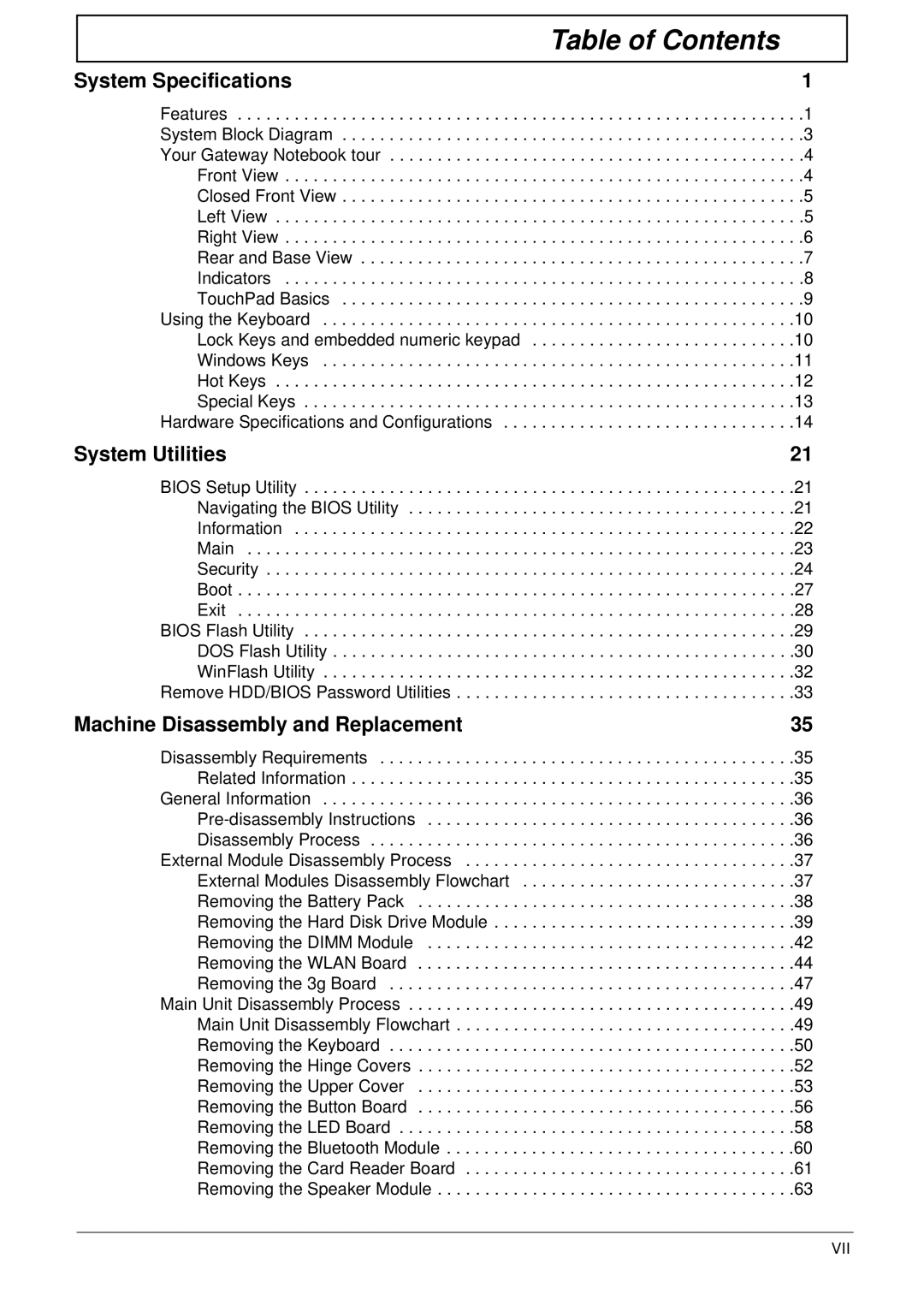 Acer LT31 manual Table of Contents 