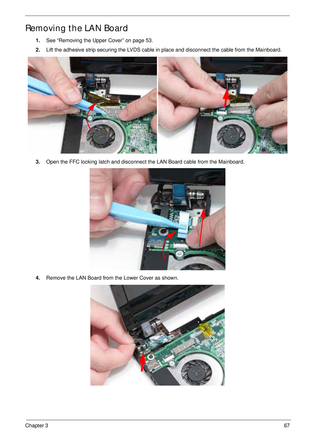 Acer LT31 manual Removing the LAN Board 