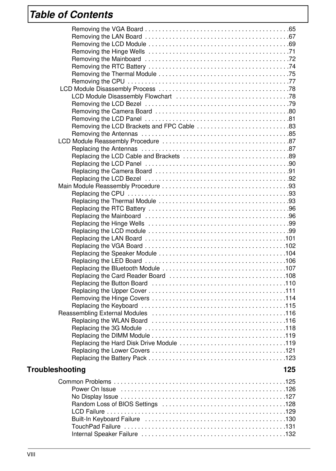 Acer LT31 manual Troubleshooting 125 