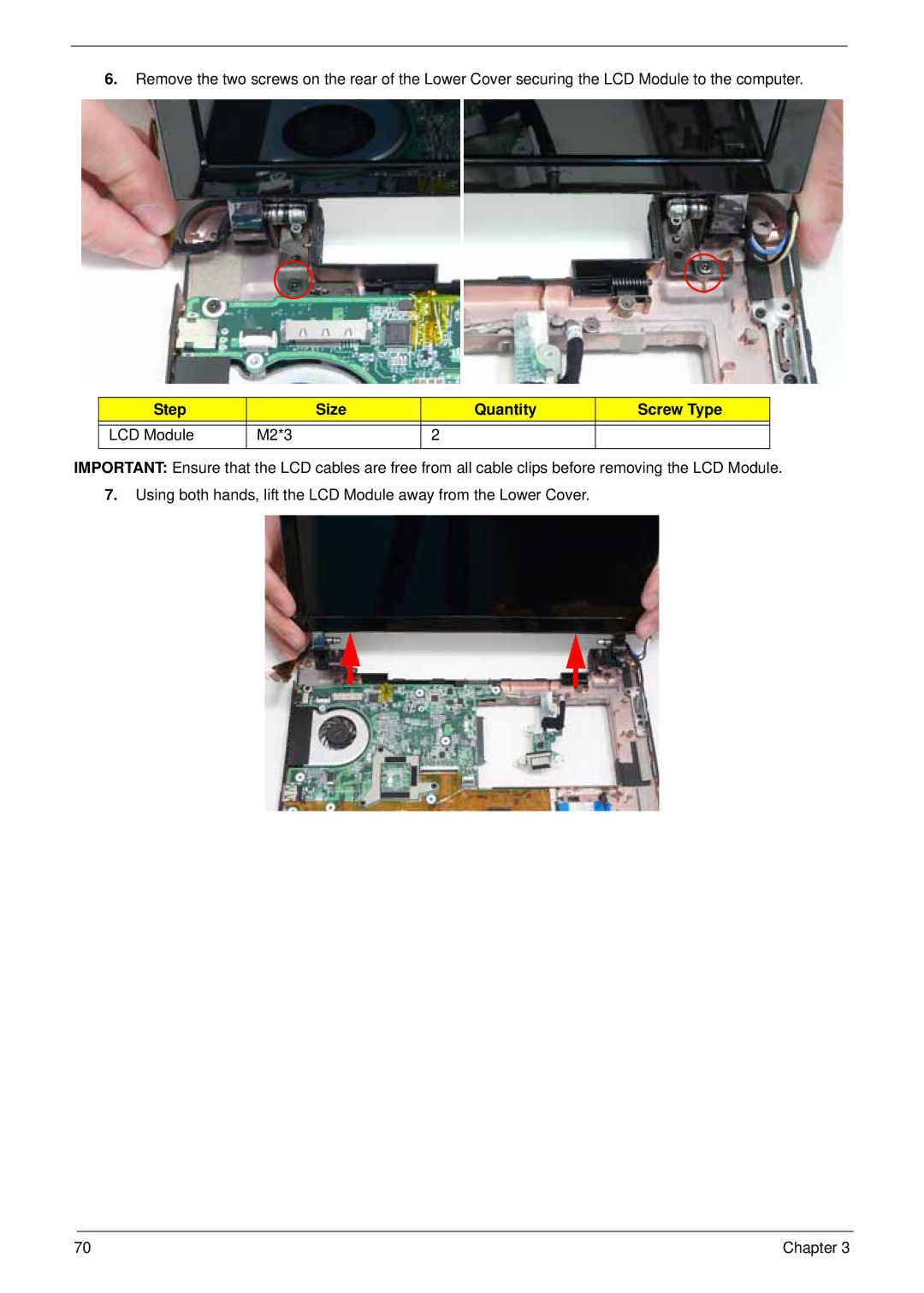 Acer LT31 manual Step Size Quantity Screw Type LCD Module M2*3 