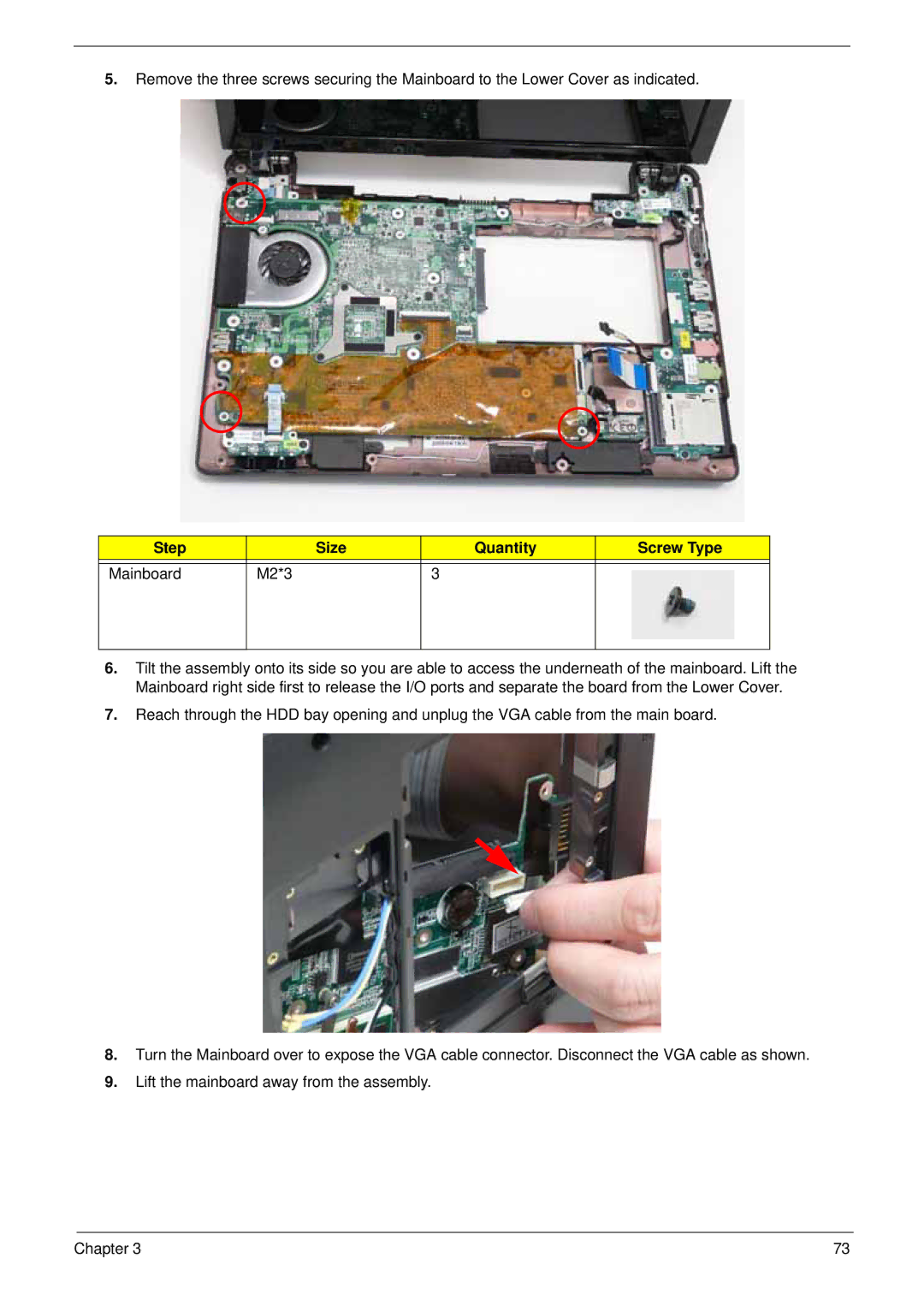 Acer LT31 manual Step Size Quantity Screw Type Mainboard M2*3 