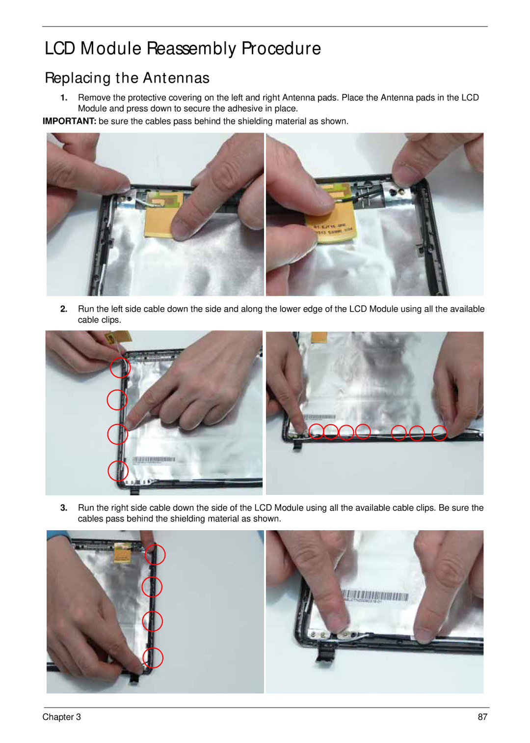 Acer LT31 manual LCD Module Reassembly Procedure, Replacing the Antennas 