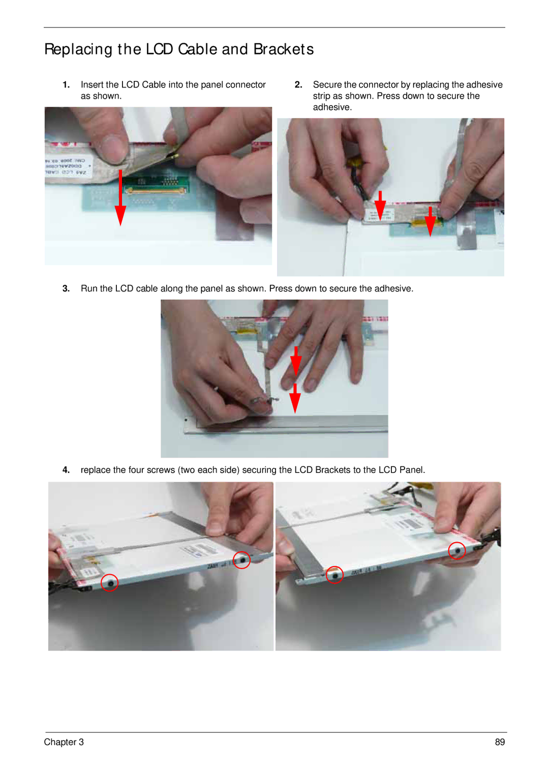 Acer LT31 manual Replacing the LCD Cable and Brackets 