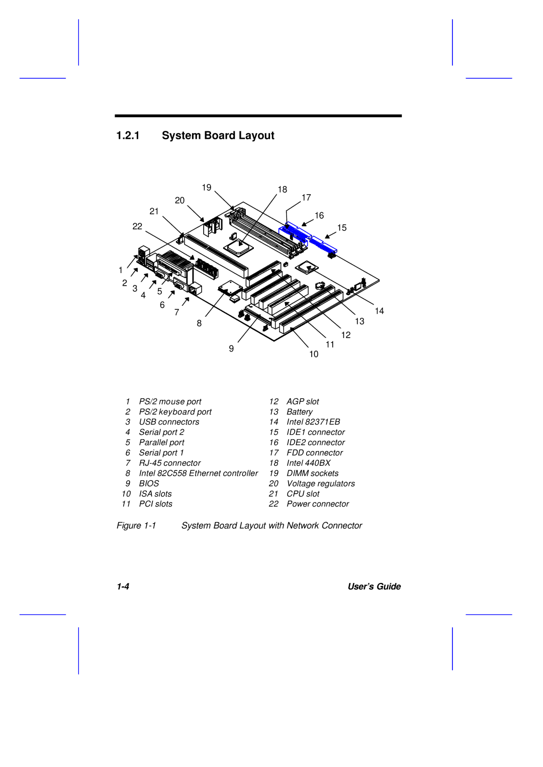 Acer M11E manual System Board Layout with Network Connector 