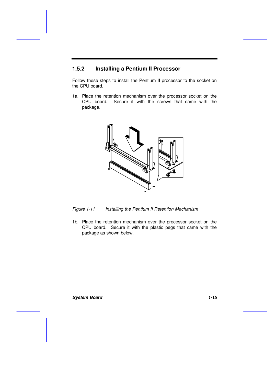 Acer M11E manual Installing a Pentium II Processor, Installing the Pentium II Retention Mechanism 