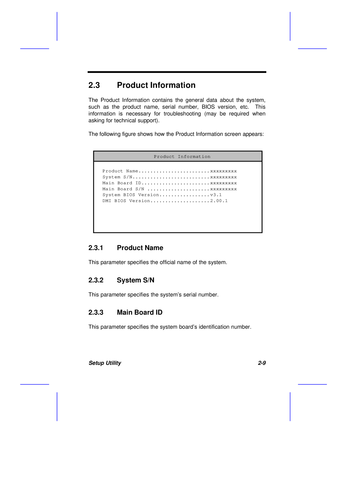 Acer M11E manual Product Information, Product Name, System S/N, Main Board ID 