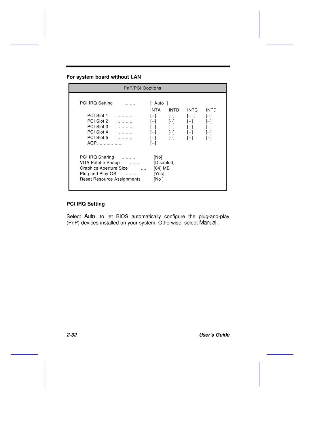 Acer M11E manual For system board without LAN, PCI IRQ Setting 