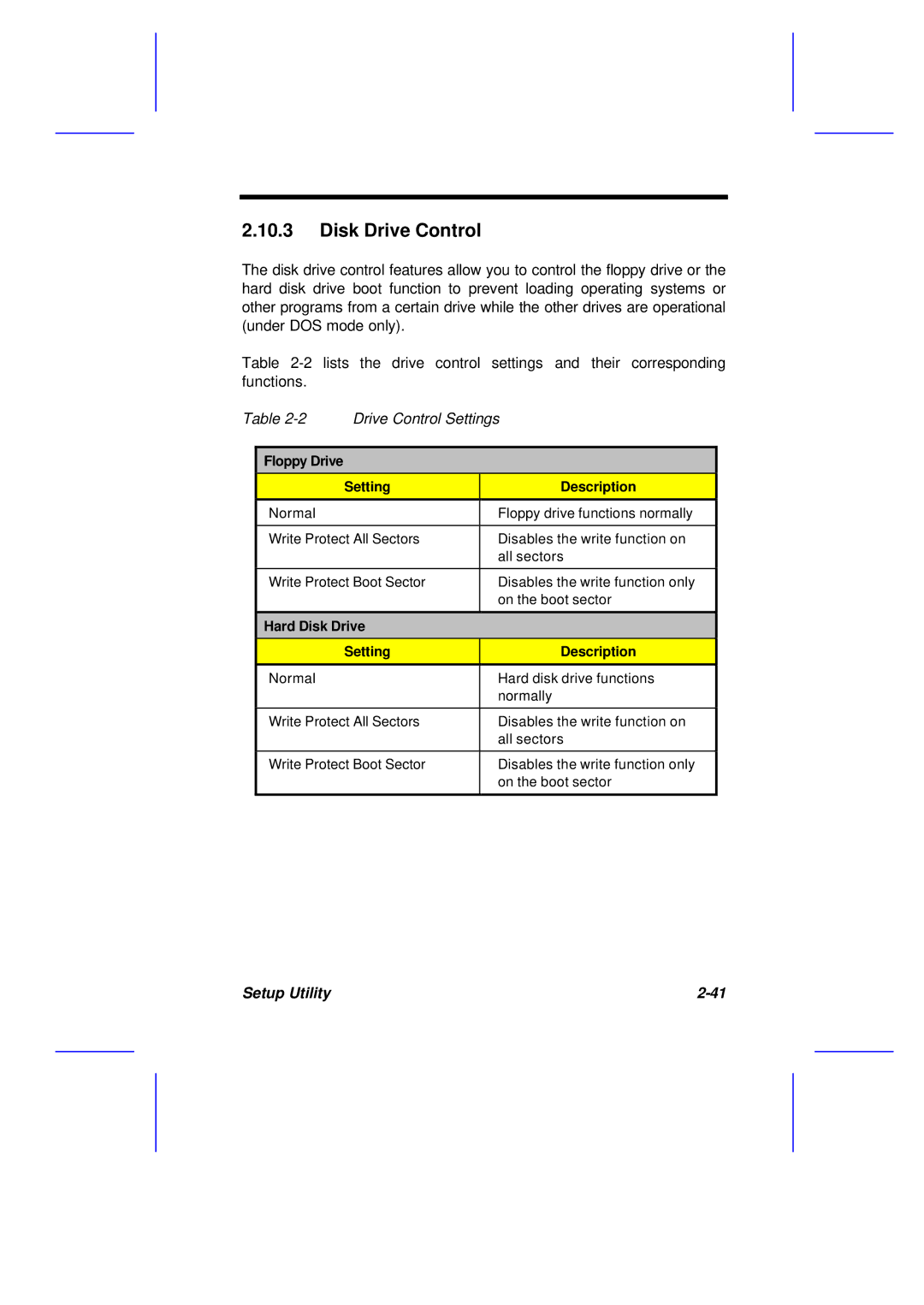 Acer M11E manual Disk Drive Control, Drive Control Settings 