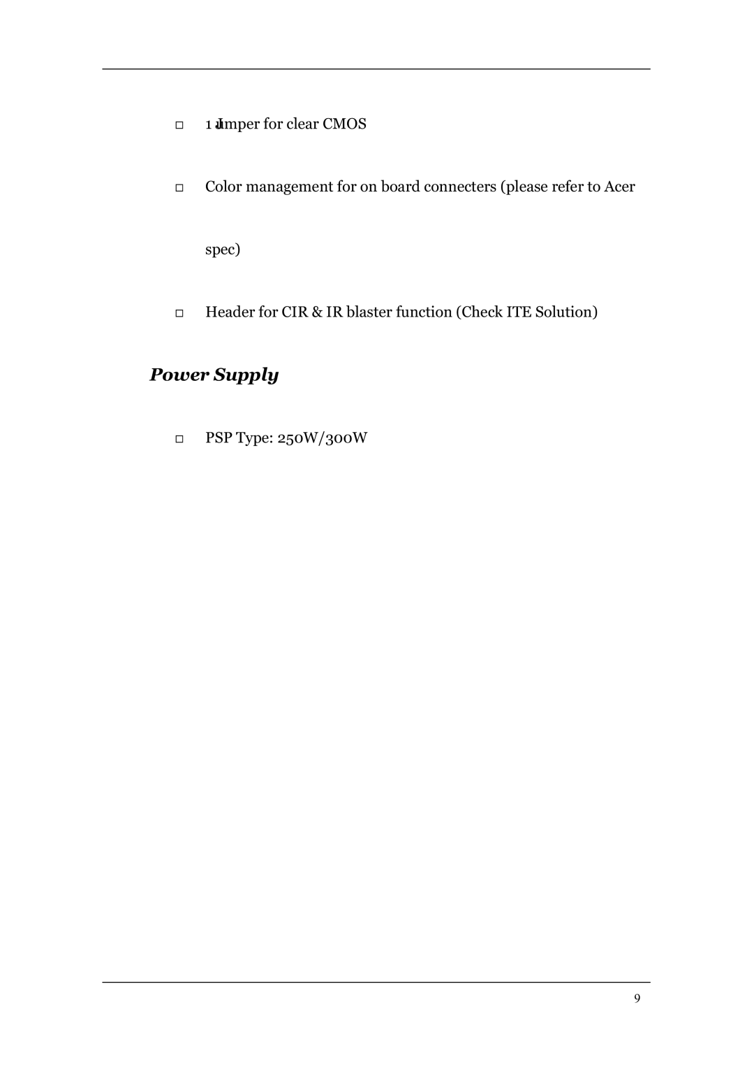 Acer M1620 manual Power Supply 