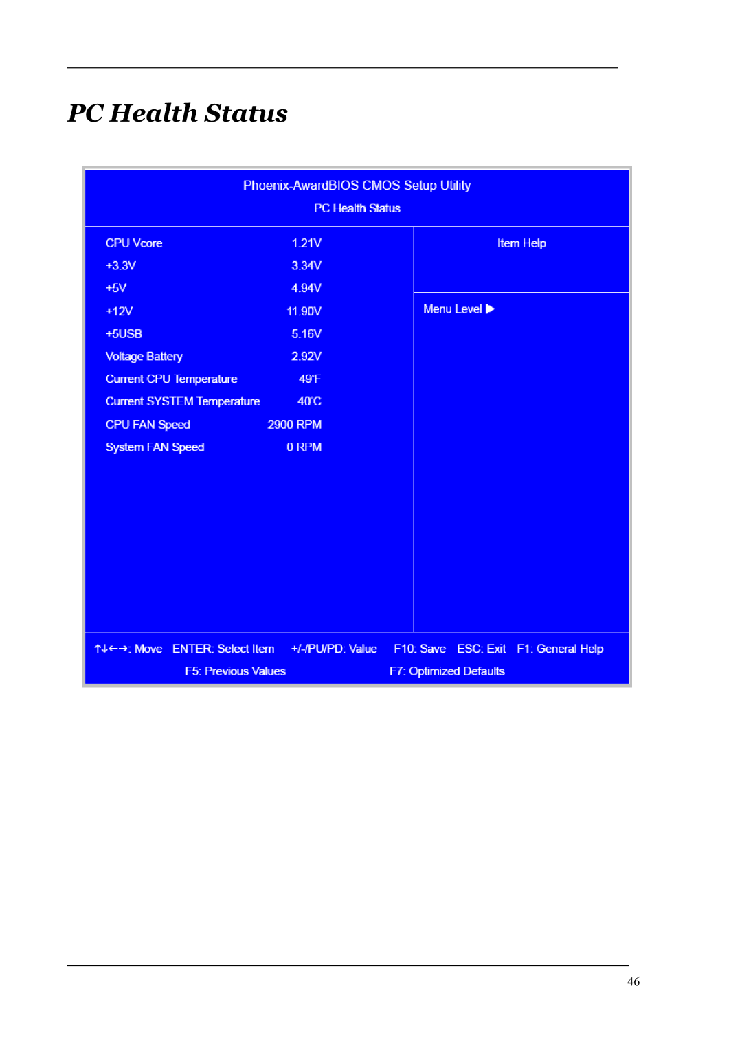 Acer M1620 manual PC Health Status 