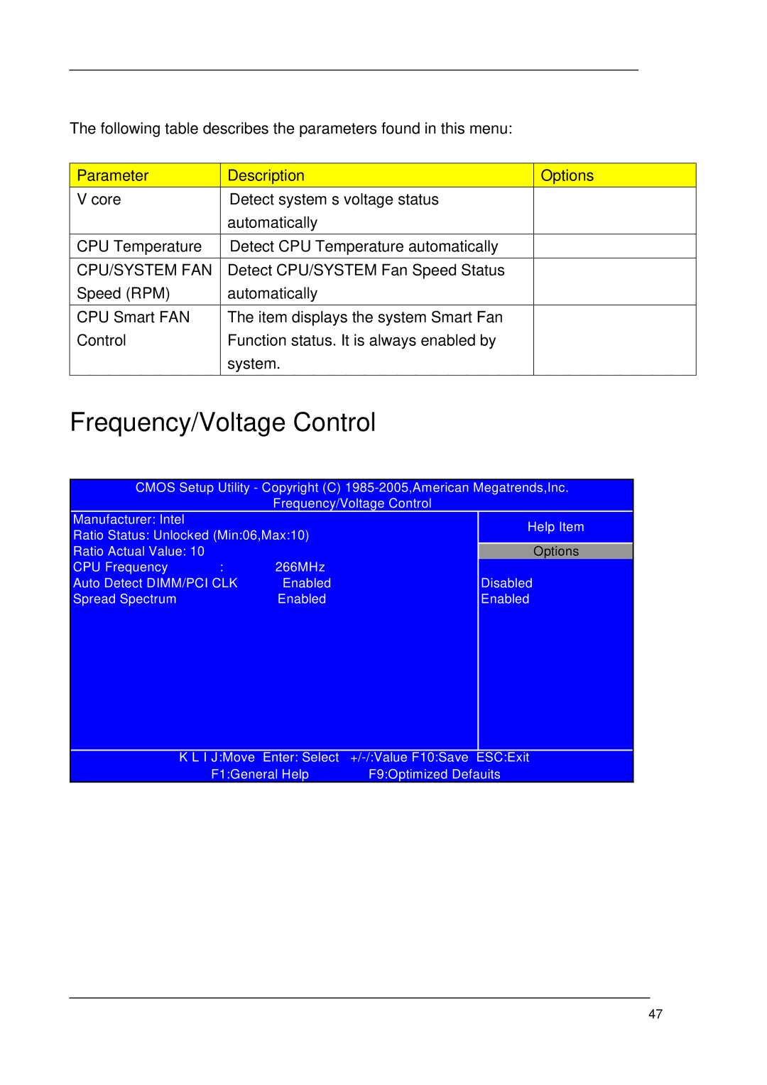 Acer M1620 manual Frequency/Voltage Control, Cpu/System Fan 