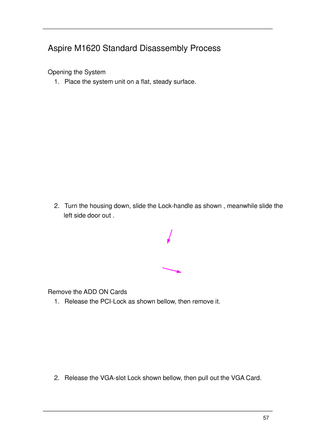 Acer manual Aspire M1620 Standard Disassembly Process 